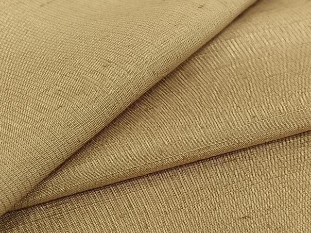 平和屋着物▽上質な紬　単衣　色無地　白橡色　正絹　逸品　AABH8550jh