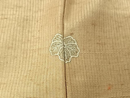 平和屋着物▽上質な紬　単衣　色無地　白橡色　正絹　逸品　AABH8550jh