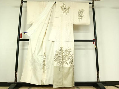 平和屋着物▽訪問着　単衣　笹竹文　金彩　正絹　逸品　AABH8551jh