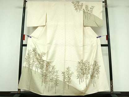 平和屋着物▽訪問着　単衣　笹竹文　金彩　正絹　逸品　AABH8551jh