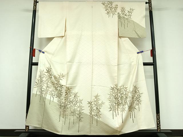 平和屋着物▽訪問着　単衣　笹竹文　金彩　正絹　逸品　AABH8551jh
