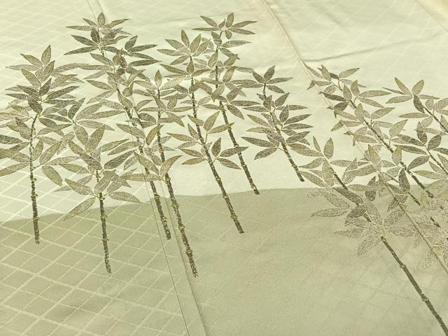 平和屋着物▽訪問着　単衣　笹竹文　金彩　正絹　逸品　AABH8551jh