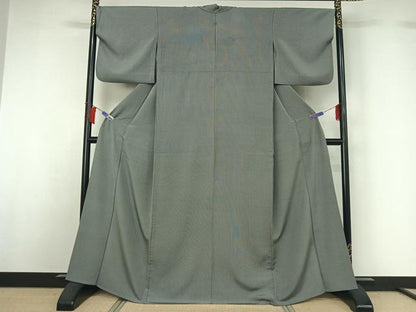 平和屋着物▽江戸小紋　単衣　万筋　鼠色×暗黒色　正絹　逸品　AABH8555jh