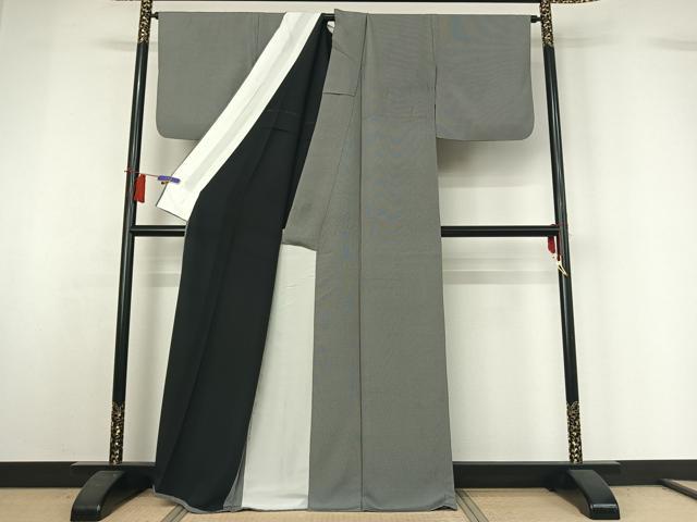 平和屋着物▽江戸小紋　単衣　万筋　鼠色×暗黒色　正絹　逸品　AABH8555jh