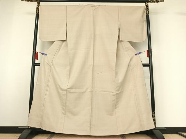 平和屋着物▽結城紬　単衣　色無地　亜麻色　正絹　逸品　AABH8558jh