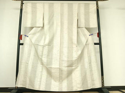 平和屋着物▽ぜんまい紬　単衣　縞　やまと誂製　正絹　逸品　AABH8559jh
