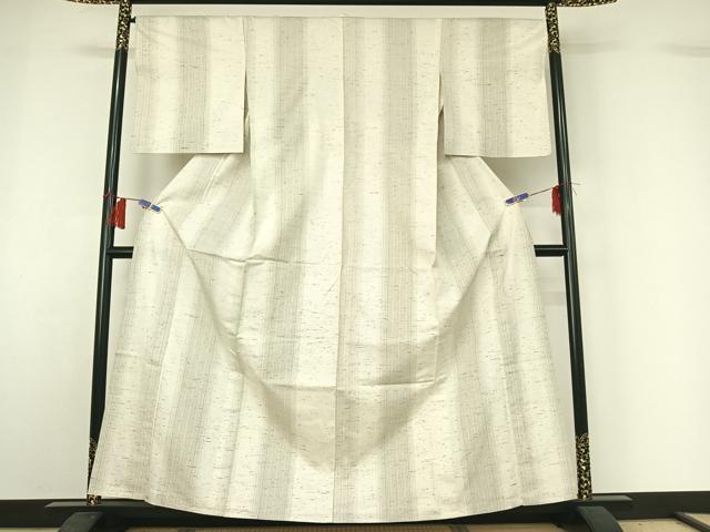 平和屋着物▽ぜんまい紬　単衣　縞　やまと誂製　正絹　逸品　AABH8559jh