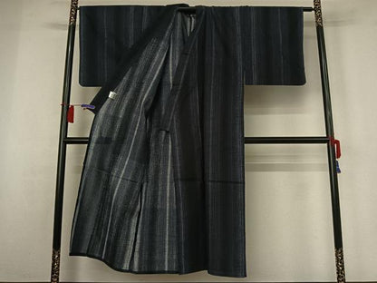 平和屋着物▽男性　小紋　単衣　縞　綿　AABH8560jh