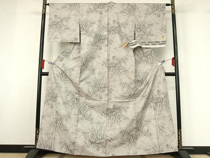 平和屋着物▽都喜ヱ門　本場大島紬　白大島　単衣　草葉文　藤絹織物謹製　反端付き　正絹　逸品　AABH8561jh