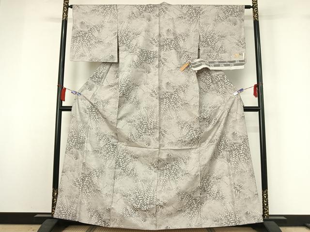 平和屋着物▽都喜ヱ門　本場大島紬　白大島　単衣　草葉文　藤絹織物謹製　反端付き　正絹　逸品　AABH8561jh