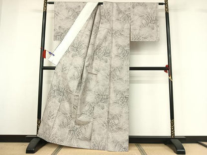 平和屋着物▽都喜ヱ門　本場大島紬　白大島　単衣　草葉文　藤絹織物謹製　反端付き　正絹　逸品　AABH8561jh