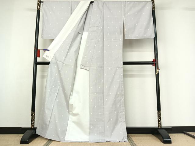 平和屋着物▽本場大島紬　白大島　単衣　水玉文　やまと誂製　むらなか謹製　紫峰作　証紙付き　正絹　逸品　AABH8562jh