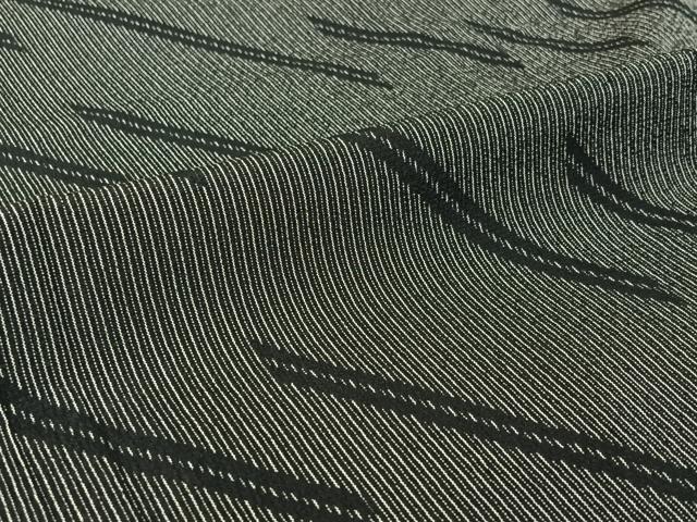 平和屋着物▽お召　単衣　変わり斜縞　黒地　正絹　逸品　AABH8563jh