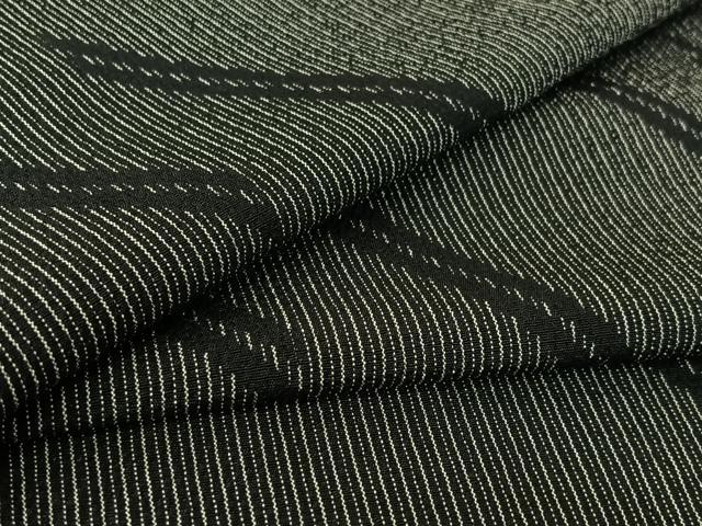 平和屋着物▽お召　単衣　変わり斜縞　黒地　正絹　逸品　AABH8563jh