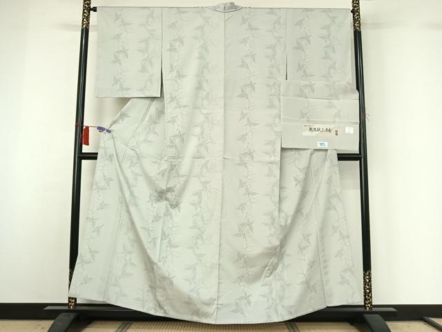 平和屋着物▽お召 単衣 越後献上御布 草木染 舞蝶文 反