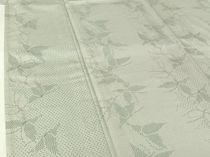 平和屋着物▽お召　単衣　越後献上御布　草木染　舞蝶文　反端付き　正絹　逸品　AABH8565jh