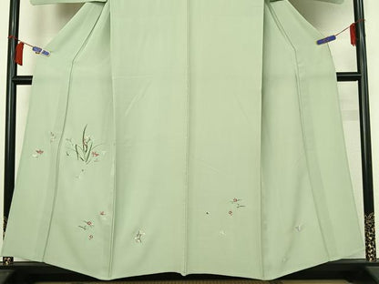 平和屋着物▽訪問着　単衣　総刺繍　草花文　正絹　逸品　AABH8566jh