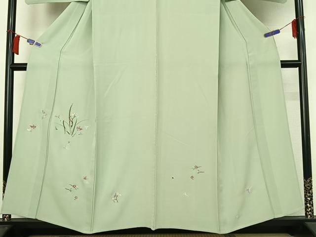 平和屋着物▽訪問着　単衣　総刺繍　草花文　正絹　逸品　AABH8566jh