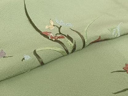平和屋着物▽訪問着　単衣　総刺繍　草花文　正絹　逸品　AABH8566jh