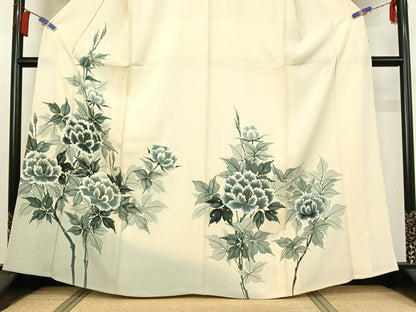平和屋着物▽訪問着　単衣　手描き　草花文　暈し染め　金彩　正絹　逸品　AABH8569jh