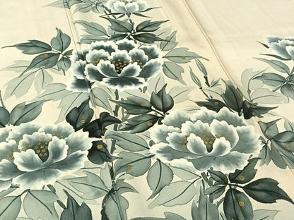 平和屋着物▽訪問着　単衣　手描き　草花文　暈し染め　金彩　正絹　逸品　AABH8569jh
