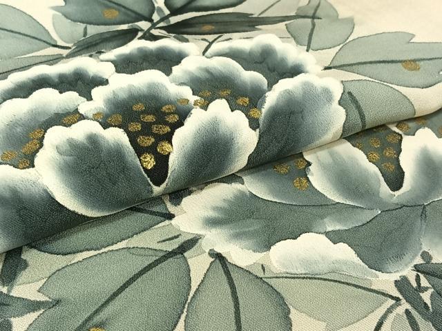 平和屋着物▽訪問着　単衣　手描き　草花文　暈し染め　金彩　正絹　逸品　AABH8569jh