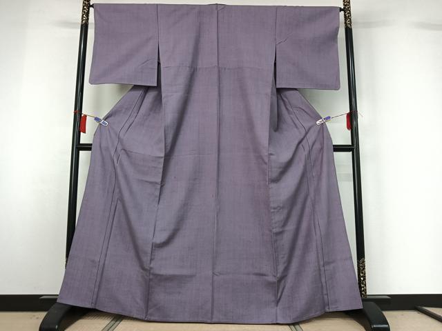 平和屋着物▽結城紬　単衣　色無地　鳩羽色　正絹　逸品　AABH8570jh