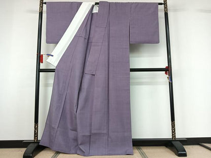 平和屋着物▽結城紬　単衣　色無地　鳩羽色　正絹　逸品　AABH8570jh