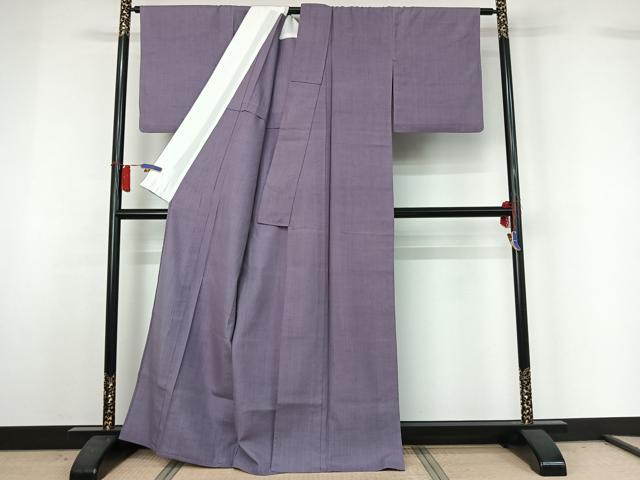 平和屋着物▽結城紬　単衣　色無地　鳩羽色　正絹　逸品　AABH8570jh