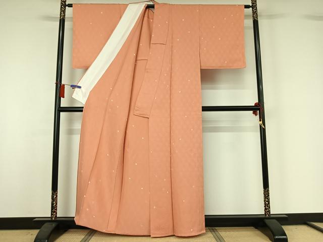 平和屋着物▽上質な小紋　単衣　絞り　鹿の子文様　正絹　逸品　AABH8573jh