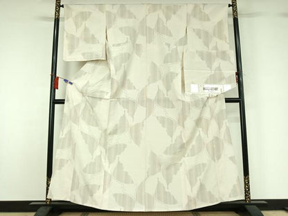 平和屋着物▽上質な紬　単衣　草木染　舞蝶文　反端付き　正絹　逸品　AABH8577jh