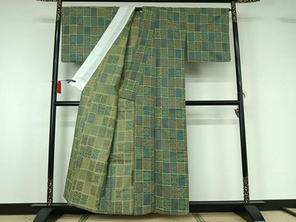 平和屋着物▽小紋　単衣　格子　AABH8579jh
