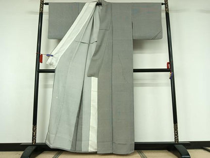 平和屋着物▽伝統工芸士　関正三郎　江戸小紋　単衣　万筋　霞色×暗黒色　正絹　逸品　AABH8580jh