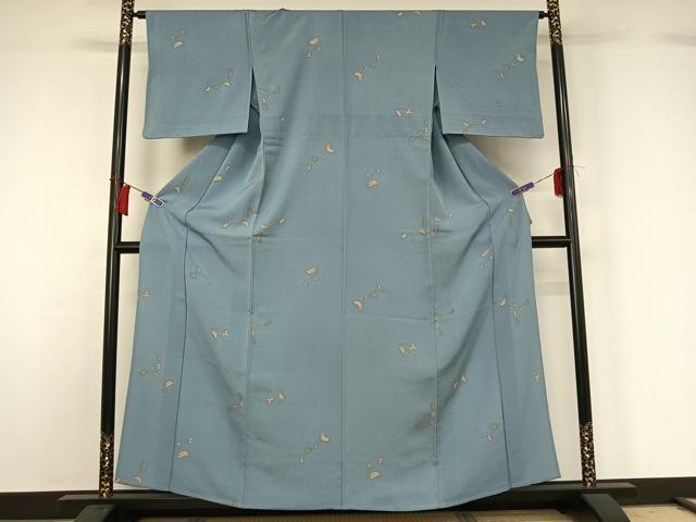 平和屋着物▽上質な小紋　単衣　草花文　鬼しぼ縮緬　正絹　逸品　AABH8583jh
