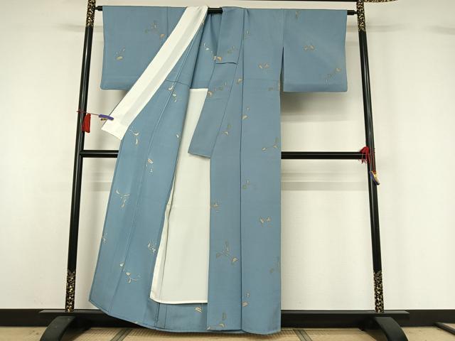 平和屋着物▽上質な小紋　単衣　草花文　鬼しぼ縮緬　正絹　逸品　AABH8583jh