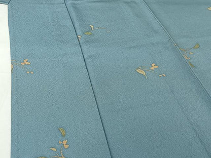 平和屋着物▽上質な小紋　単衣　草花文　鬼しぼ縮緬　正絹　逸品　AABH8583jh