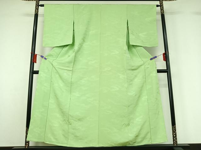 平和屋着物▽上質な色無地　単衣　雲取り吉祥地紋　薄萌葱色　正絹　逸品　AABH8584jh