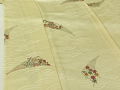 平和屋着物▽上質な小紋　単衣　扇面花文　正絹　逸品　AABH8585jh