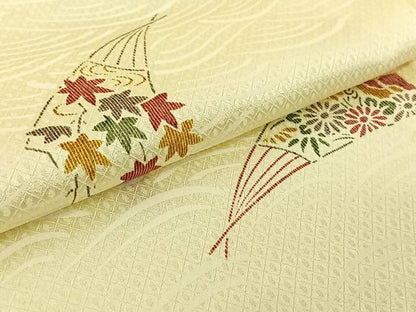 平和屋着物▽上質な小紋　単衣　扇面花文　正絹　逸品　AABH8585jh