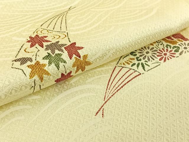 平和屋着物▽上質な小紋　単衣　扇面花文　正絹　逸品　AABH8585jh