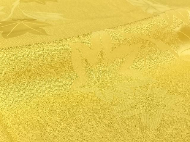 平和屋着物▽上質な色無地　単衣　枝葉地紋　黄支子色　正絹　逸品　AABH8586jh 平和屋着物▽上質な色無地 単衣 枝葉地紋 黄支子色 正絹 逸品