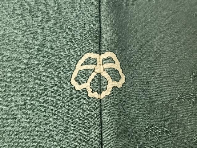 平和屋着物▽上質な色無地　単衣　草花地紋　千草色　正絹　逸品　AABH8587jh 平和屋着物▽上質な色無地 単衣 草花地紋 千草色 正絹 逸品