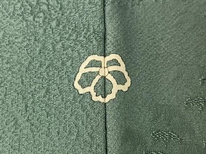 平和屋着物▽上質な色無地　単衣　草花地紋　千草色　正絹　逸品　AABH8587jh
