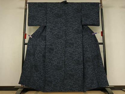 平和屋着物▽上質な小紋　単衣　流水花文　正絹　逸品　AABH8588jh