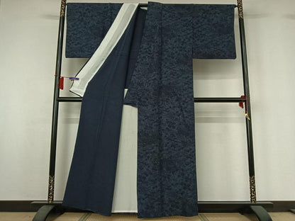 平和屋着物▽上質な小紋　単衣　流水花文　正絹　逸品　AABH8588jh