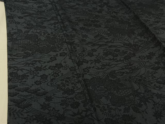 平和屋着物▽上質な小紋　単衣　流水花文　正絹　逸品　AABH8588jh 平和屋着物□上質な小紋 型染め 流水扇面花文 正絹 逸品 CABF4228ev