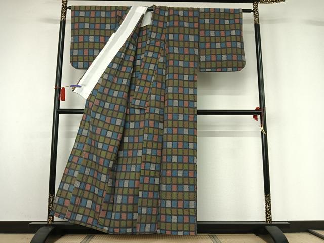 平和屋着物▽小紋　単衣　格子　AABH8590jh 平和屋着物▽小紋 単衣 格子 AABH8590jh