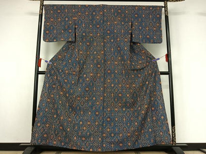 平和屋着物▽上質な小紋　単衣　蜀江花文　正絹　逸品　AABH8592jh
