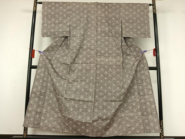 平和屋着物▽上質な紬　単衣　花菱文　正絹　逸品　AABH8593jh