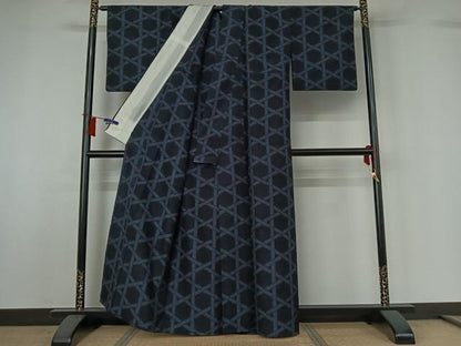 平和屋着物▽上質な紬　単衣　籬文　正絹　逸品　AABH8595jh